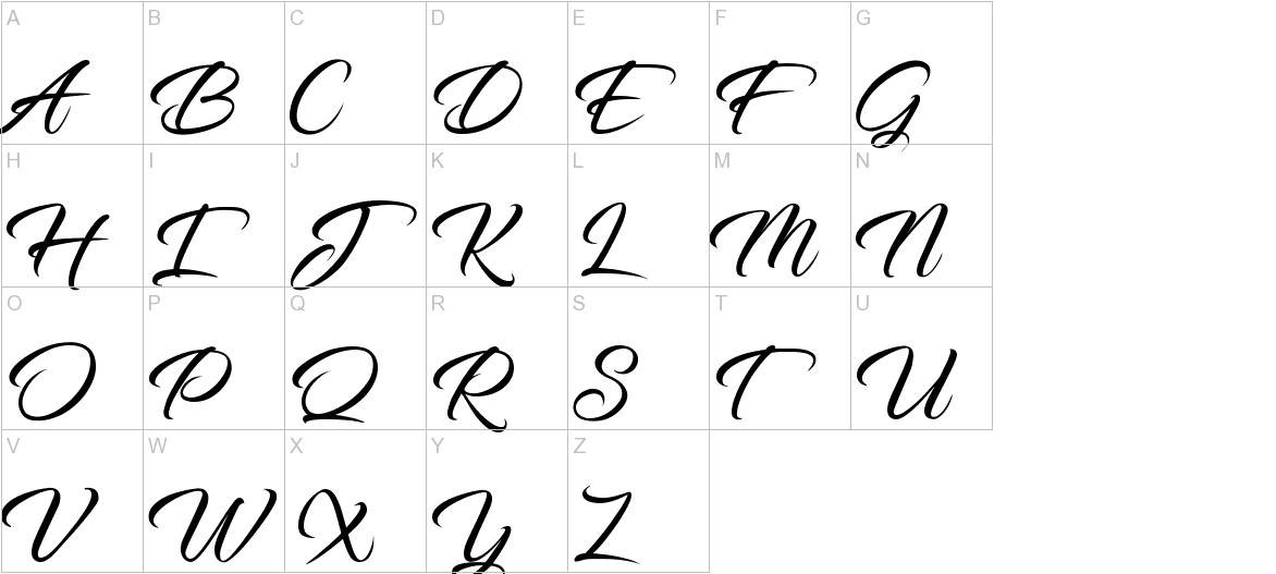 Dancing in the Rainbow font uppercase characters sample