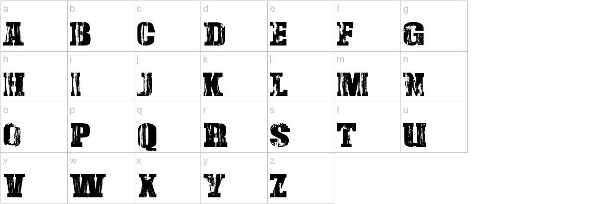 Damaged Serif font lowercase characters sample