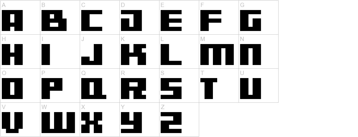 D3 CuteBitMapism TypeA font uppercase characters sample
