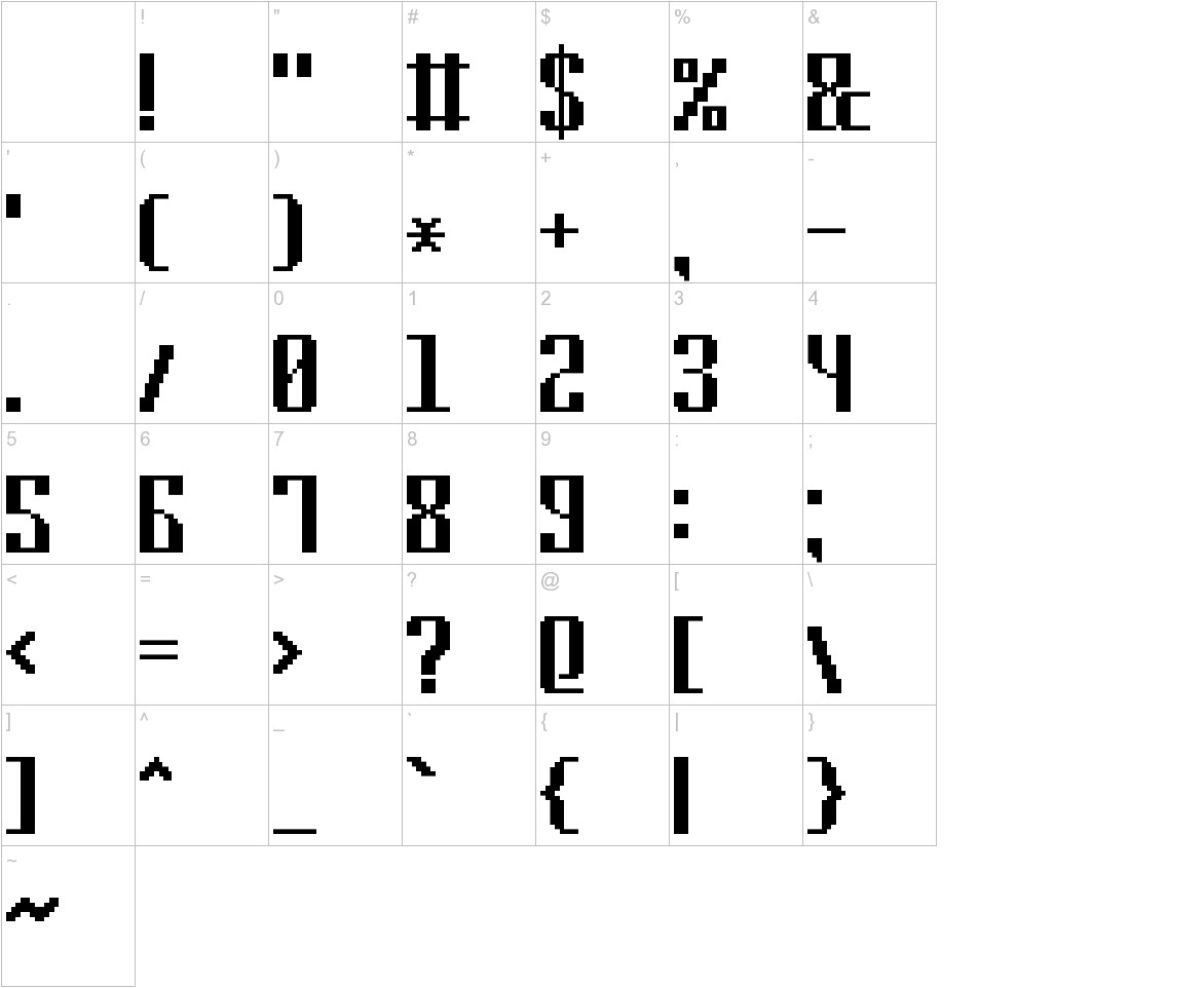 Cyrillic Pixel 7 font other characters sample
