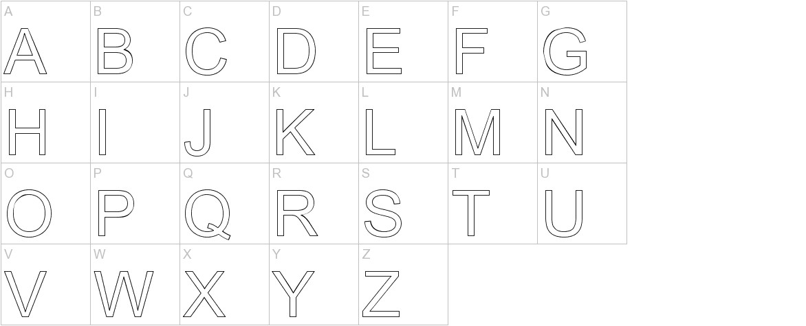 Arialic Hollow font Uppercase characters Sample