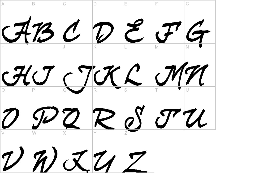 curlyJoe font uppercase characters sample