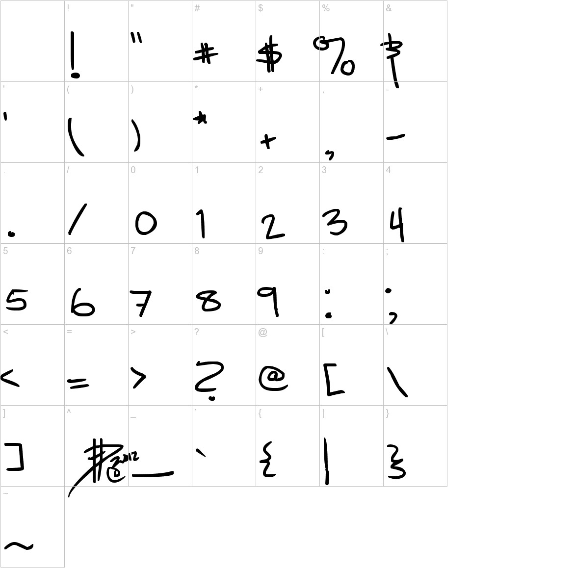 D*H Hand Scribblies font other characters sample