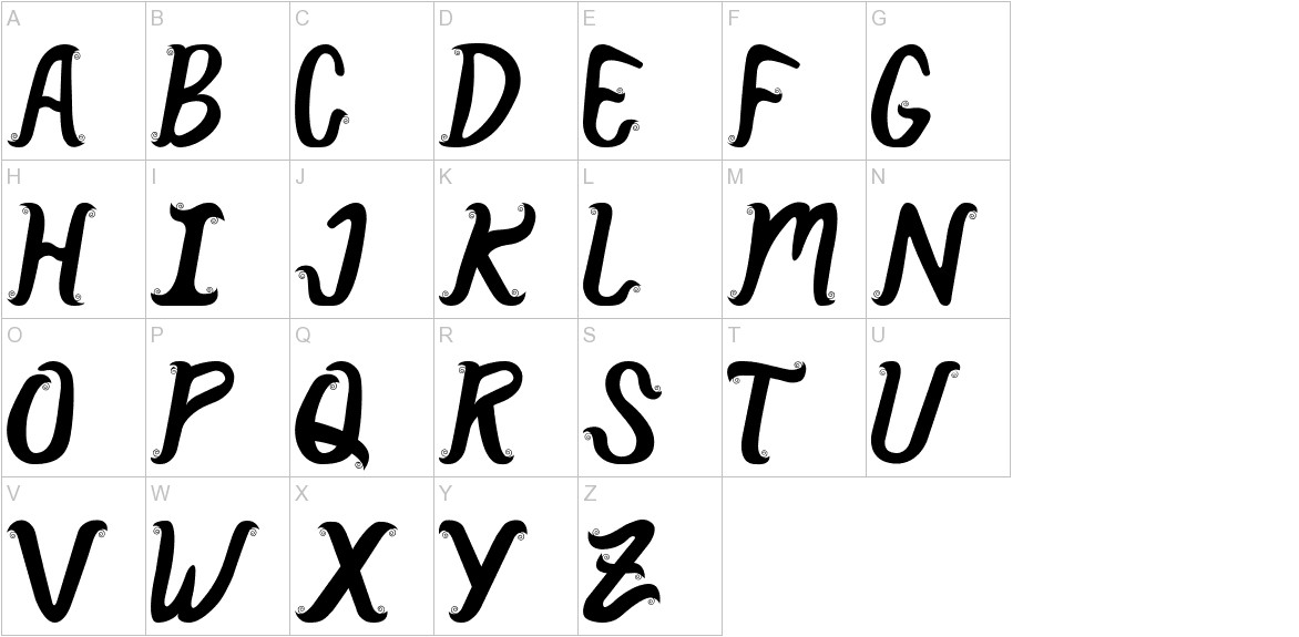 CurlySimplePerfect font uppercase characters sample