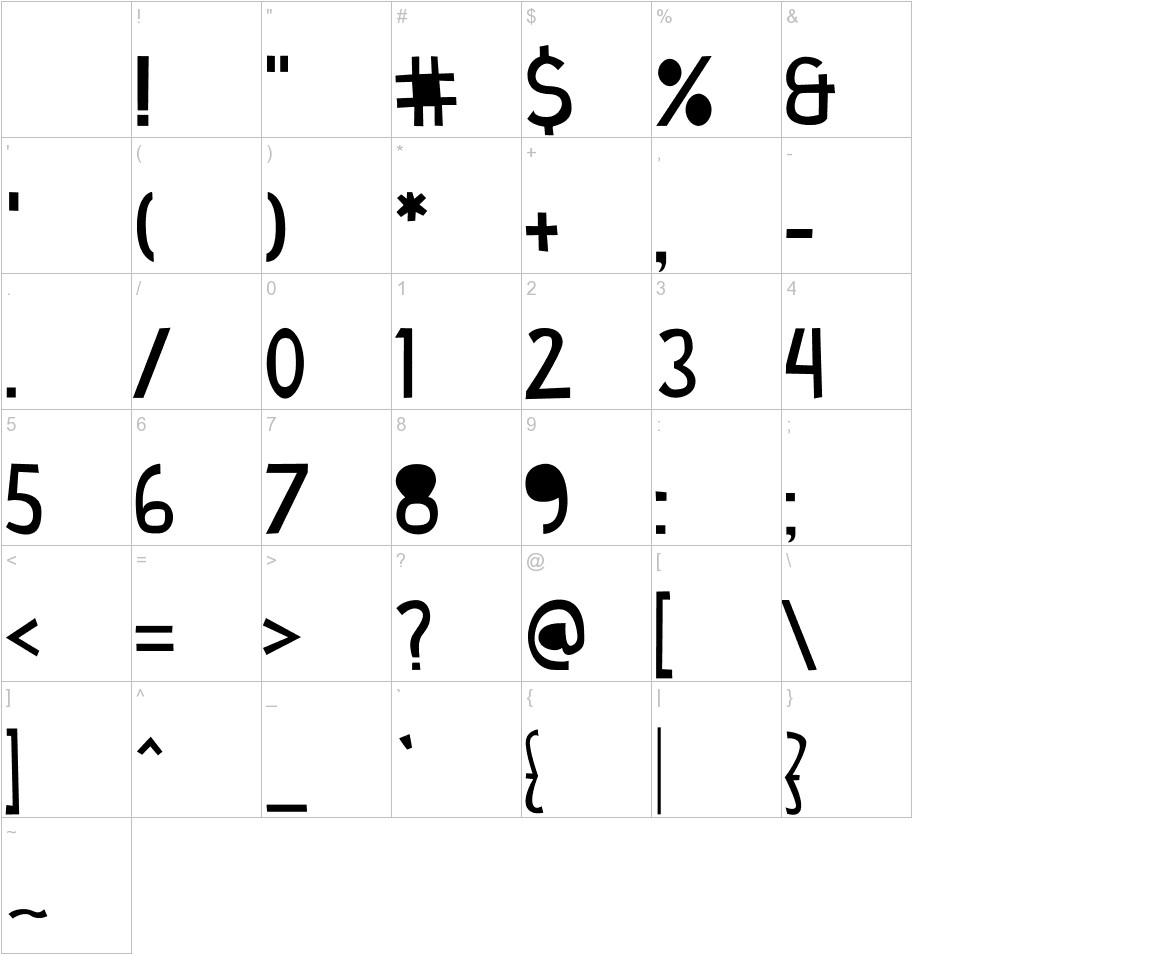 Cymo Bold font other characters sample