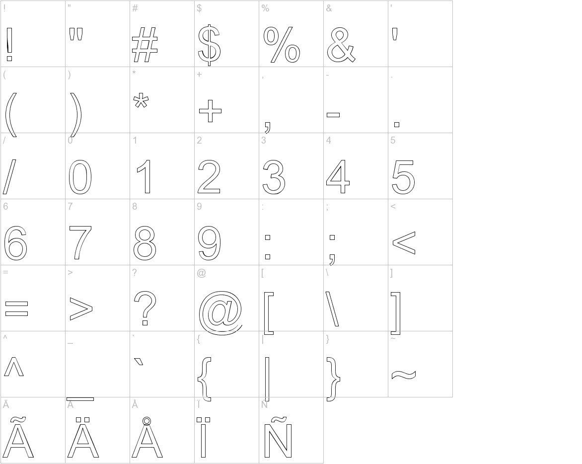 Arialic Hollow computer Font Other characters Sample