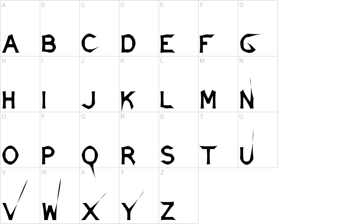 DamagedSataLight font uppercase characters sample