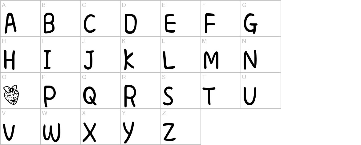 Cute Strawberry2 by UniqueShopaholic font uppercase characters sample