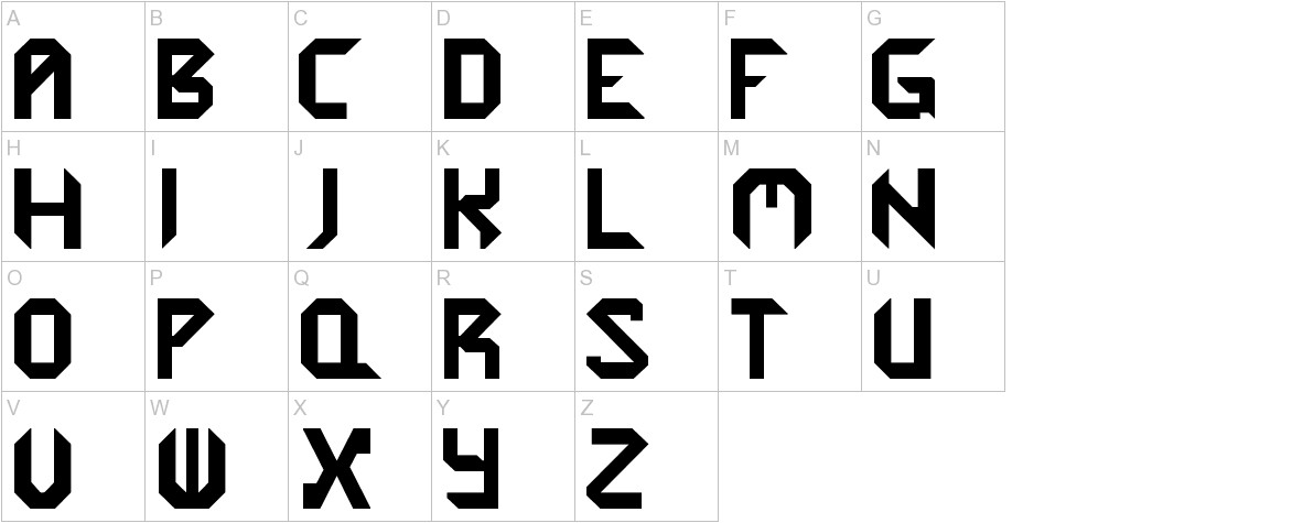 Cybergenics font uppercase characters sample