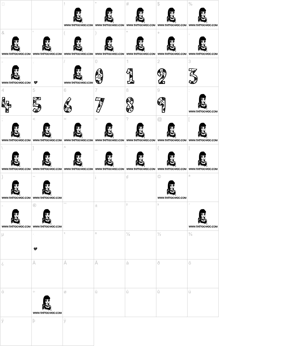 Cutie Pie font other characters sample