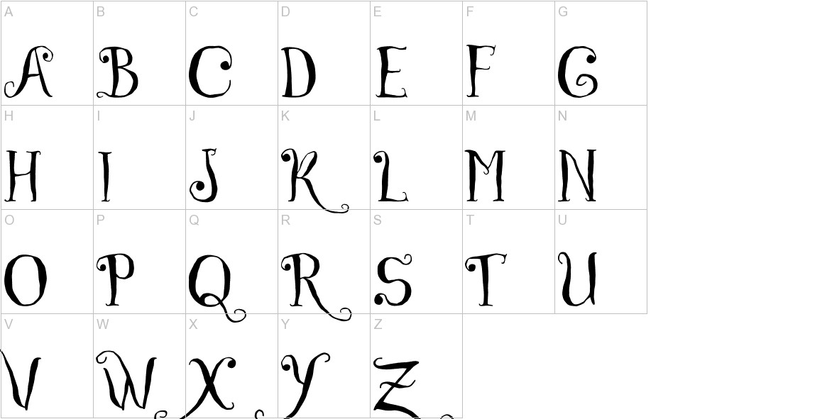 Czech Tales font uppercase characters sample