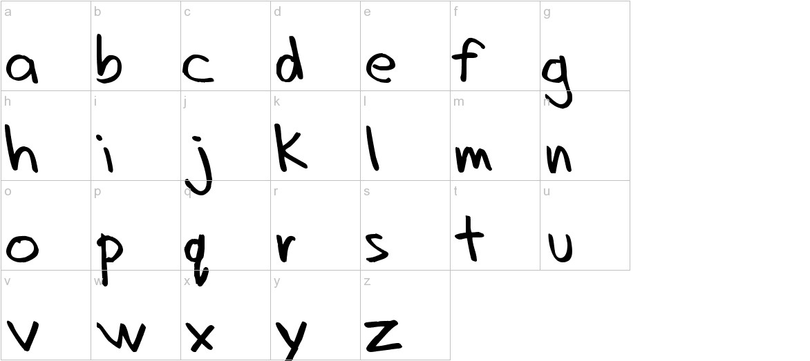 Dadhand font lowercase characters sample