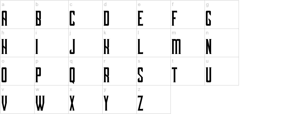 Dark Ministry font lowercase characters sample