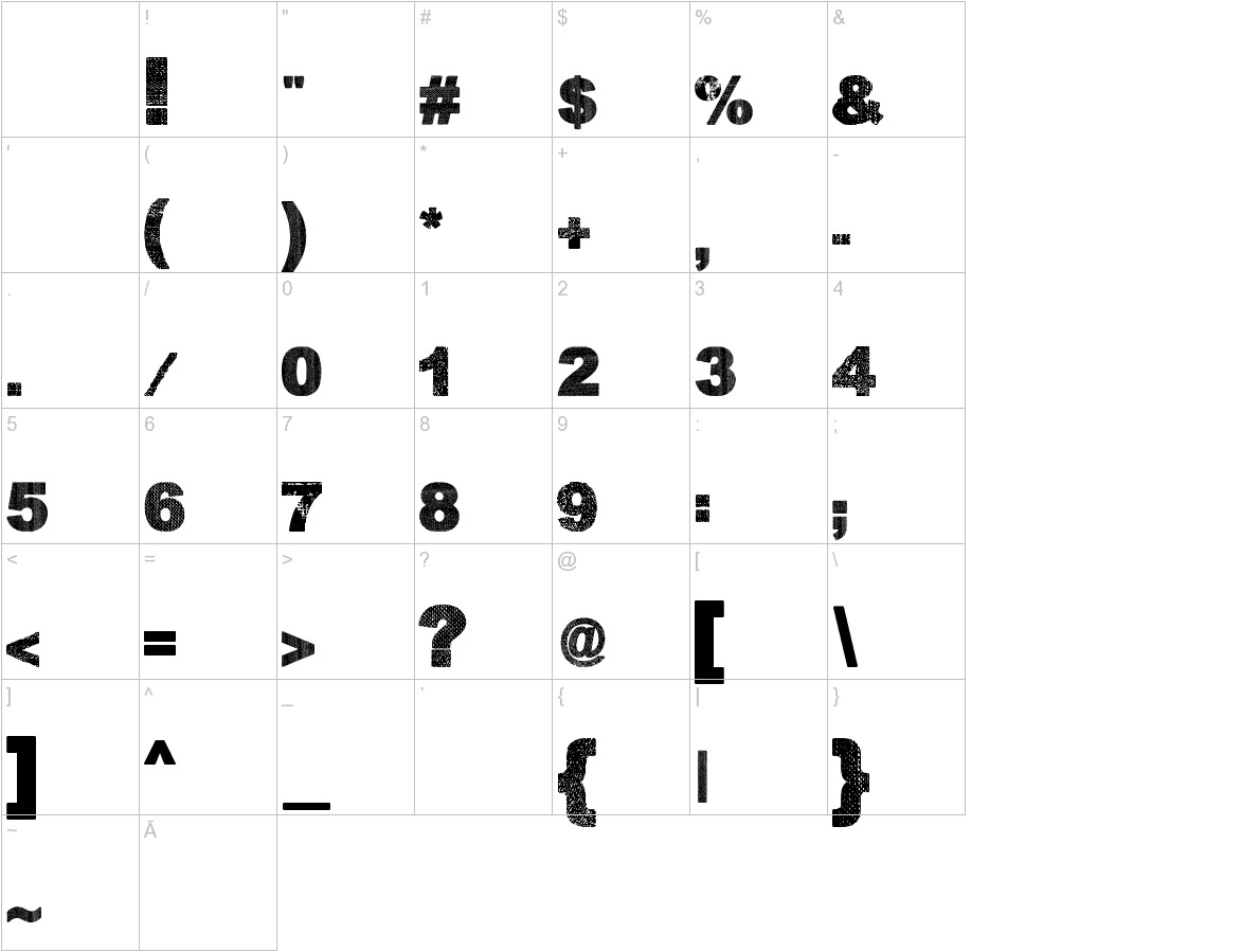 Dabre Grunge font other characters sample