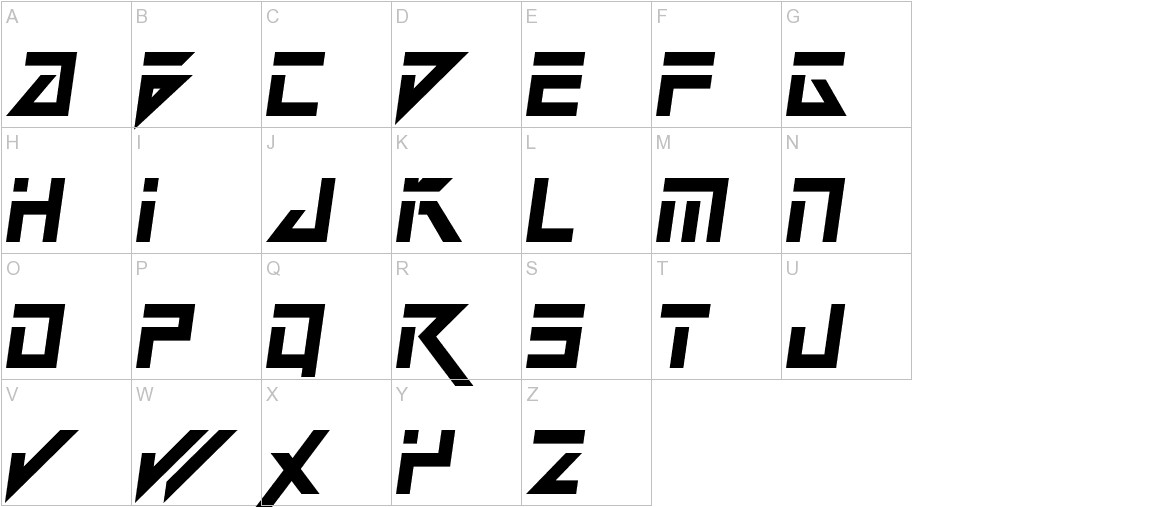 Dark Future Italic font uppercase characters sample