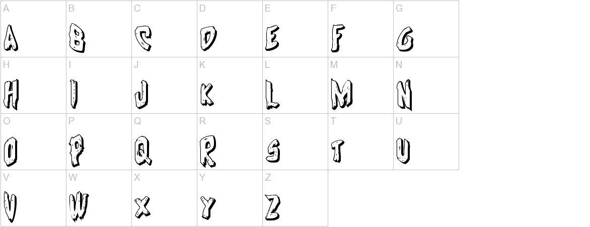 Cyrus the Virus 3D font uppercase characters sample