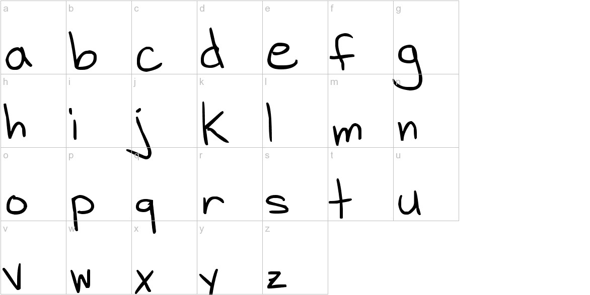 D*H Hand Scribblies font lowercase characters sample