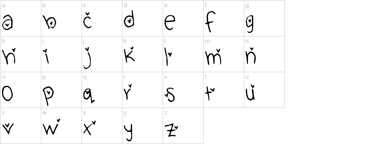 Cute Heart Font font lowercase characters sample