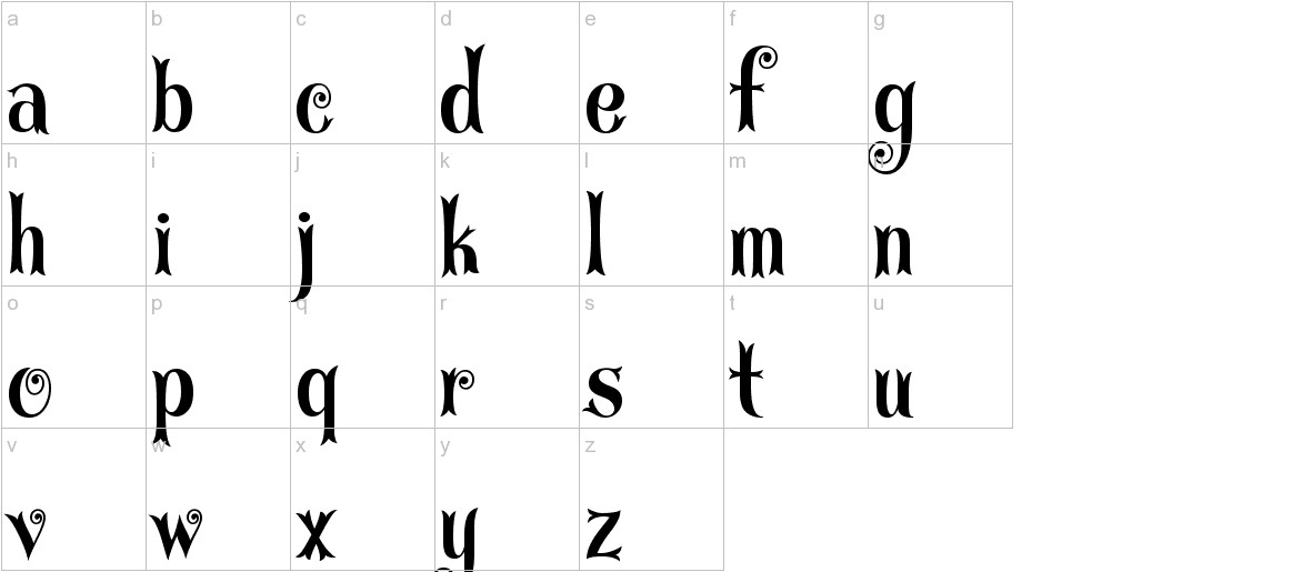 CurlyStars font lowercase characters sample