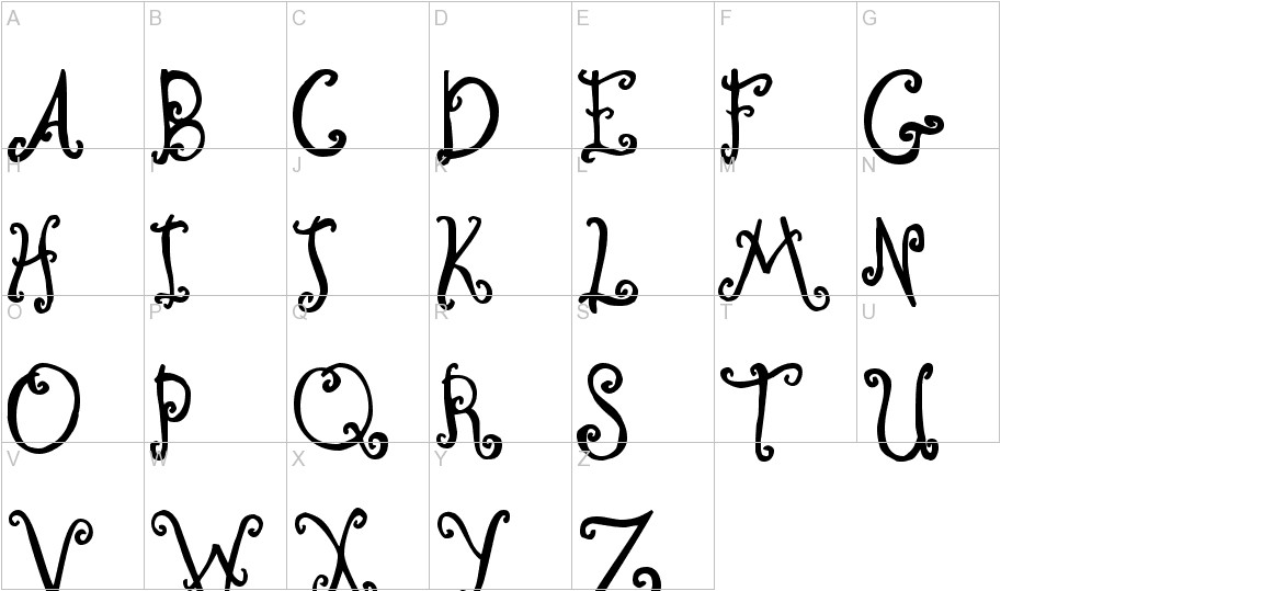 Curly Coryphaeus font uppercase characters sample