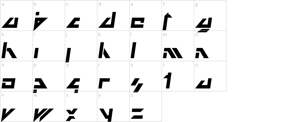 Dark Future Italic font lowercase characters sample