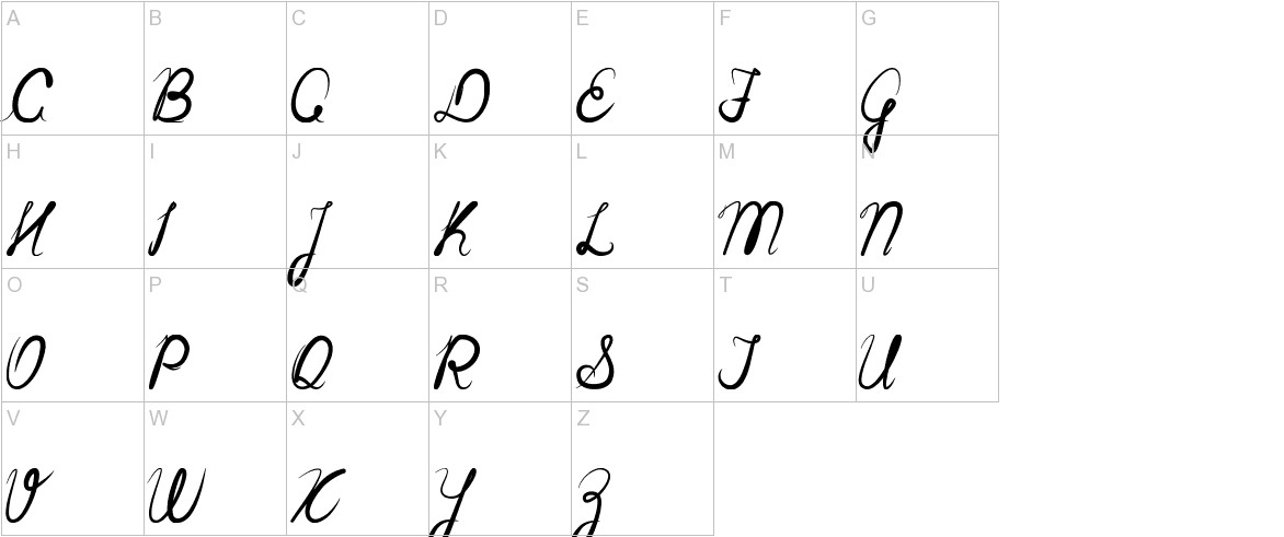 Cursiva font uppercase characters sample