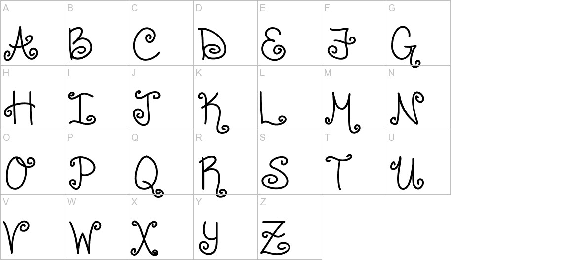 CurlyShirley font uppercase characters sample