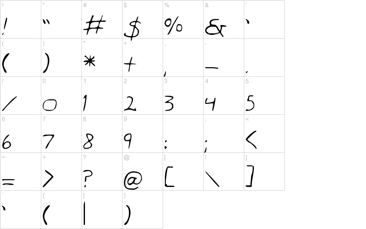 Dan's Hand font other characters sample