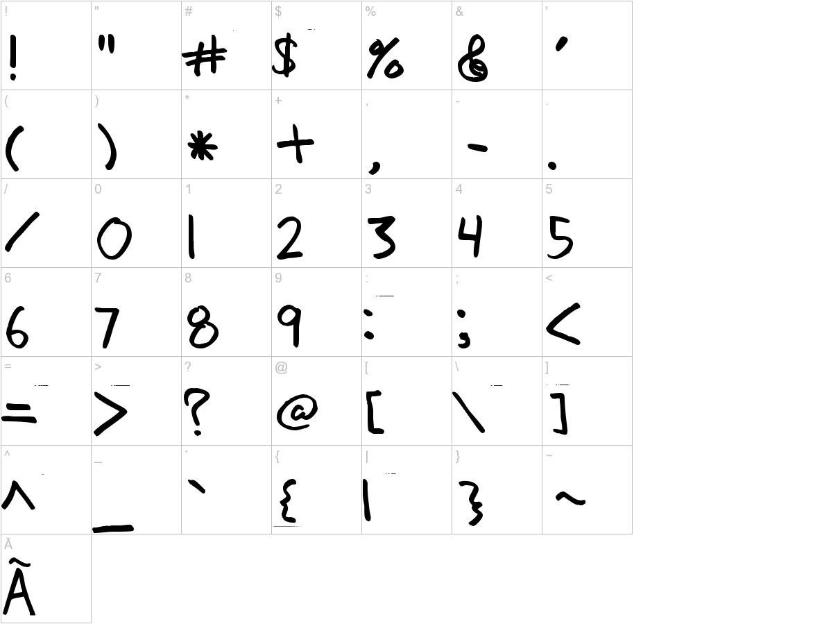Dadhand font other characters sample