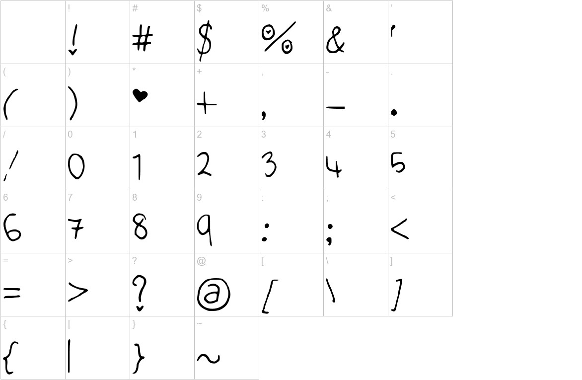 Cute Font font other characters sample
