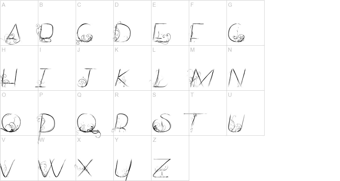 Dancing on the Grass font uppercase characters sample