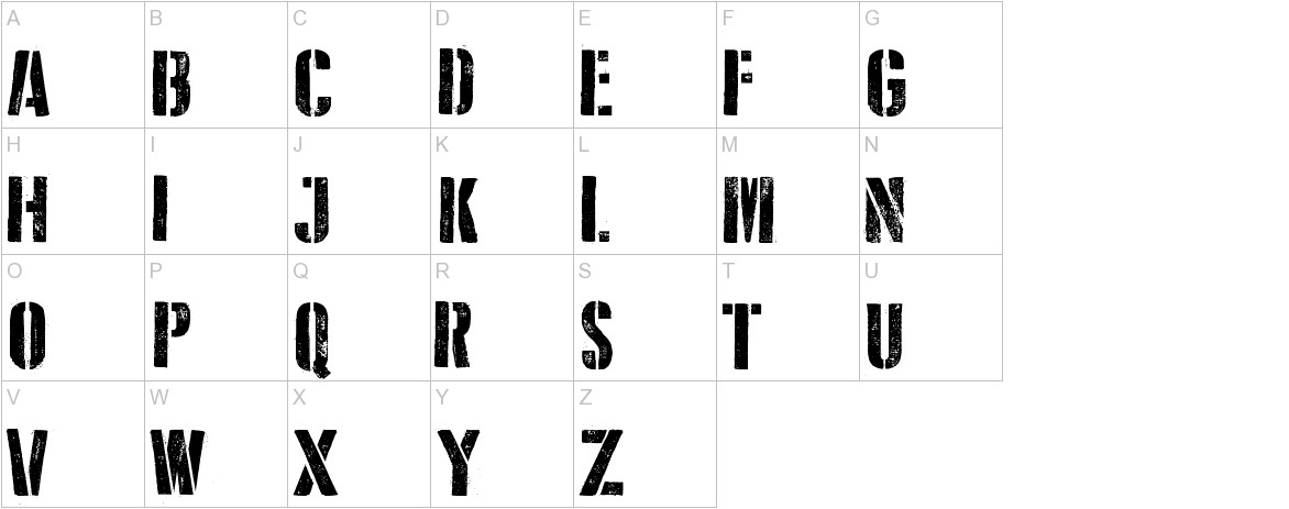 D Day Stencil font uppercase characters sample
