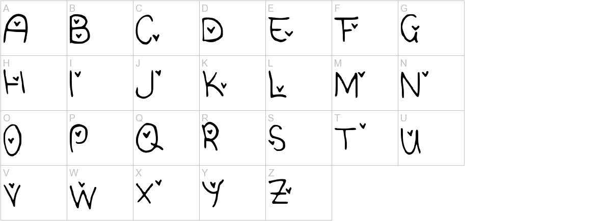 Cute Heart Font font uppercase characters sample