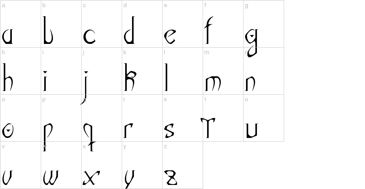 Dark elf font lowercase characters sample