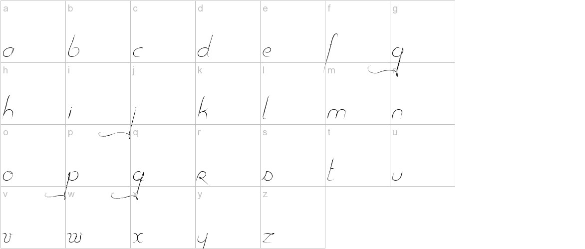 Dancing on the Grass font lowercase characters sample