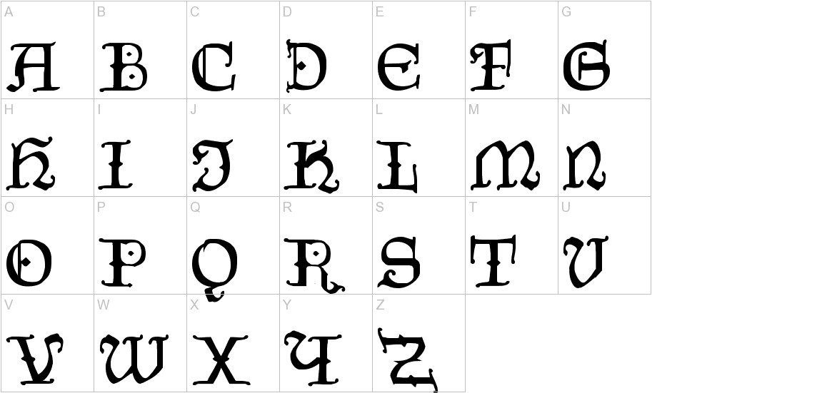 CzechGotika font uppercase characters sample