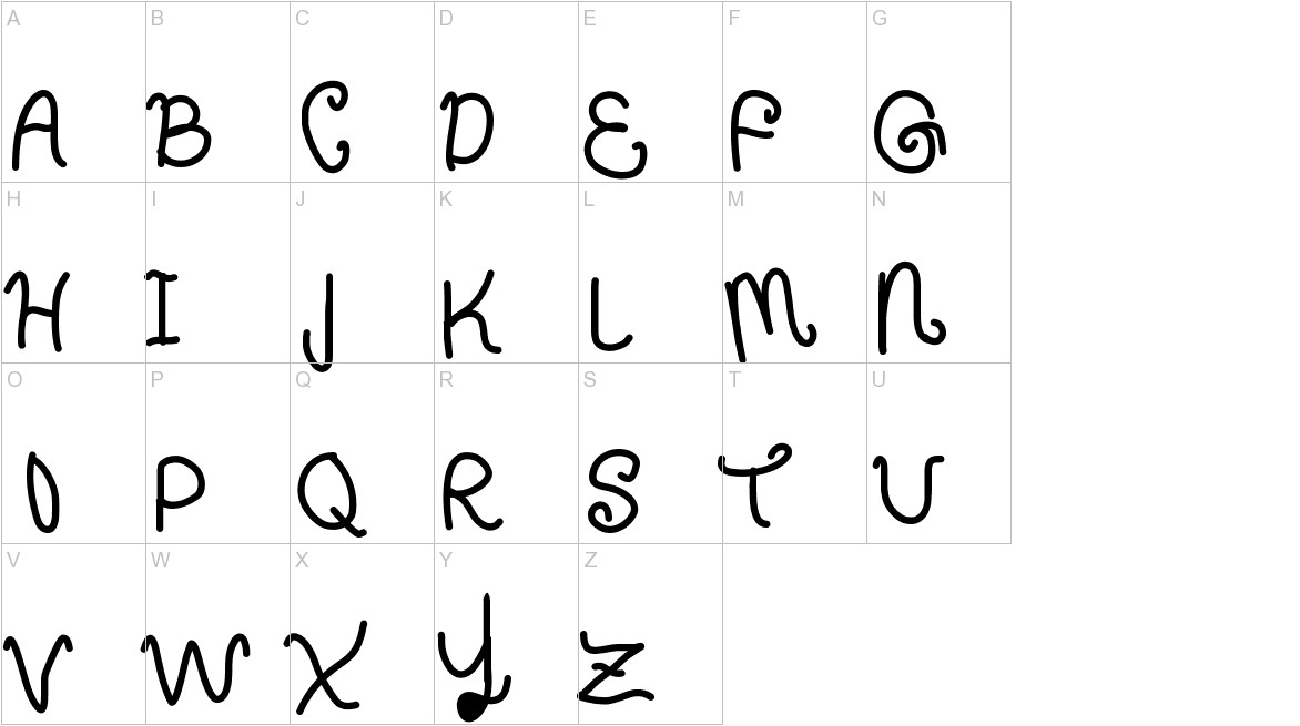 CurlyLetters font uppercase characters sample