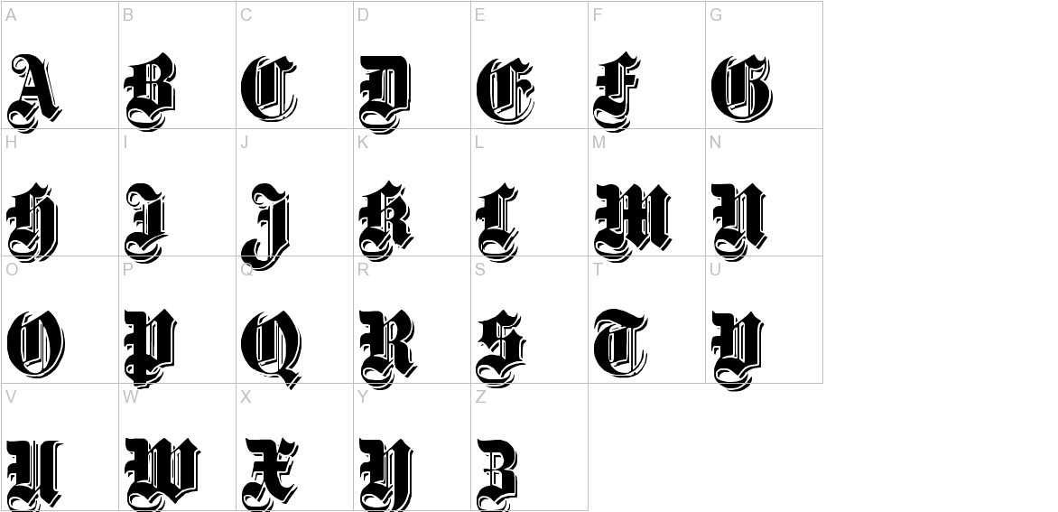 Dampfplatz Shadow Black font uppercase characters sample