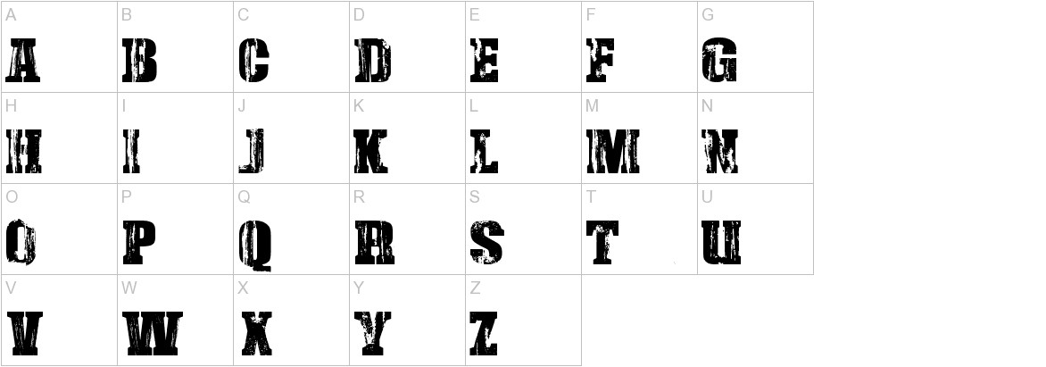 Damaged Serif font uppercase characters sample
