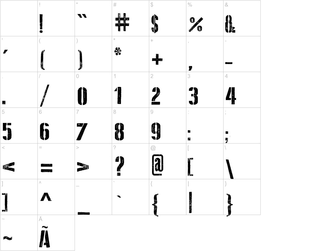 D Day Stencil font other characters sample