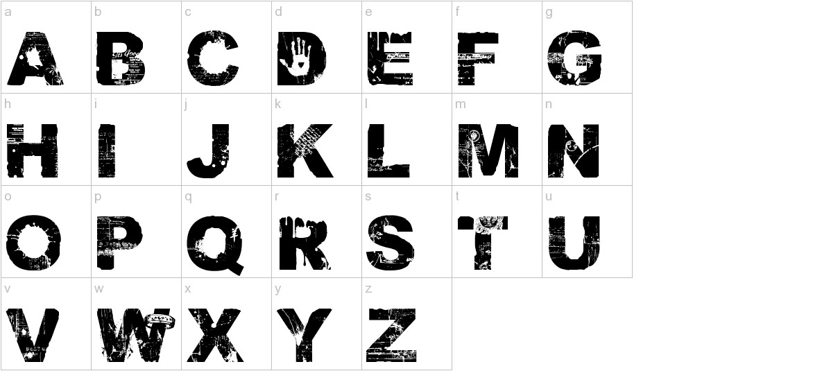 DamnedDeluxe Normal font lowercase characters sample