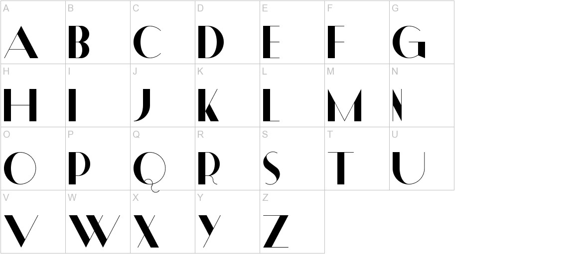 Dalmais font uppercase characters sample