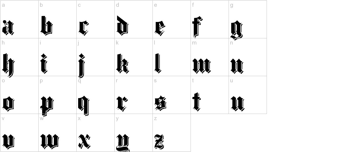 Dampfplatz Shadow Black font lowercase characters sample