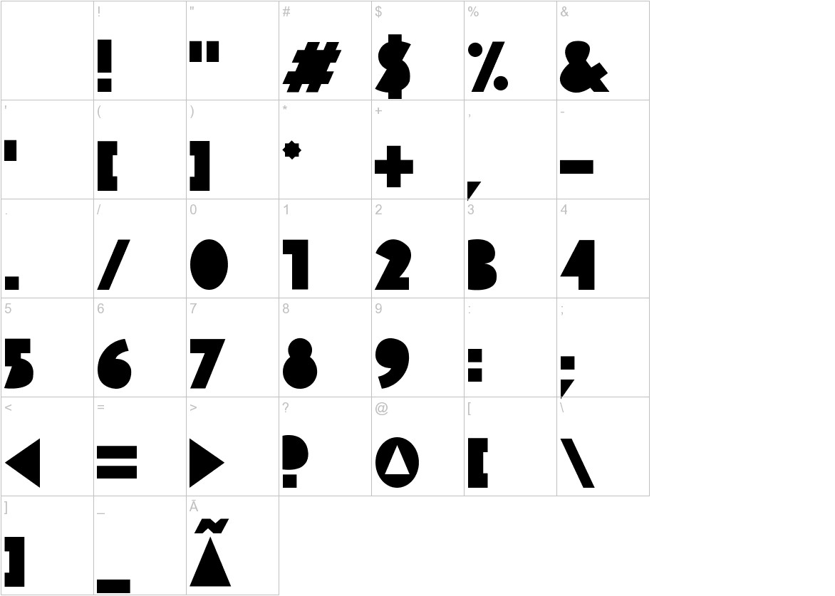 CUTTY CRE font other characters sample