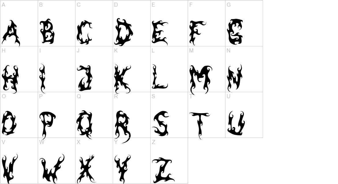 Dark Garden font uppercase characters sample