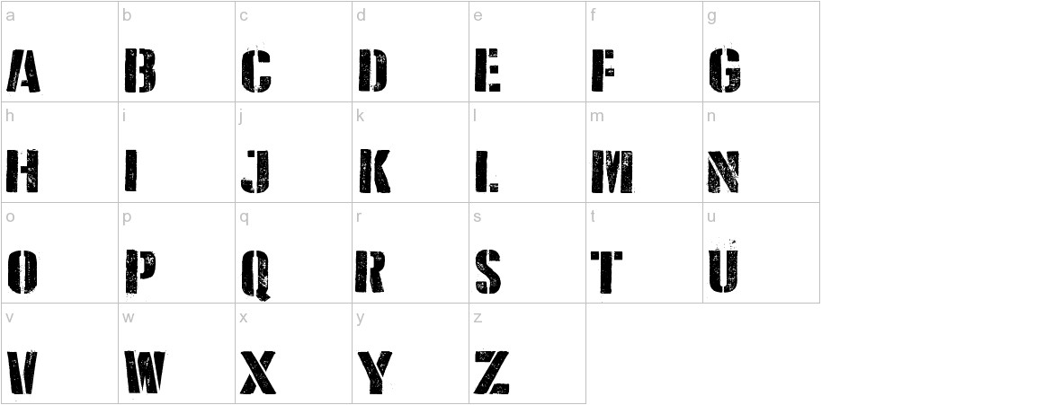 D Day Stencil font lowercase characters sample