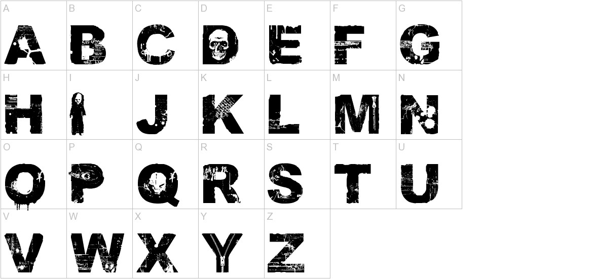 DamnedDeluxe Normal font uppercase characters sample